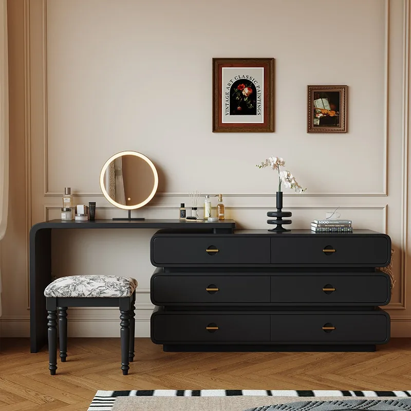 French solid wood retro dresser antique bedroom, corner retractable makeup table integrated chest cabinet storage cabinet