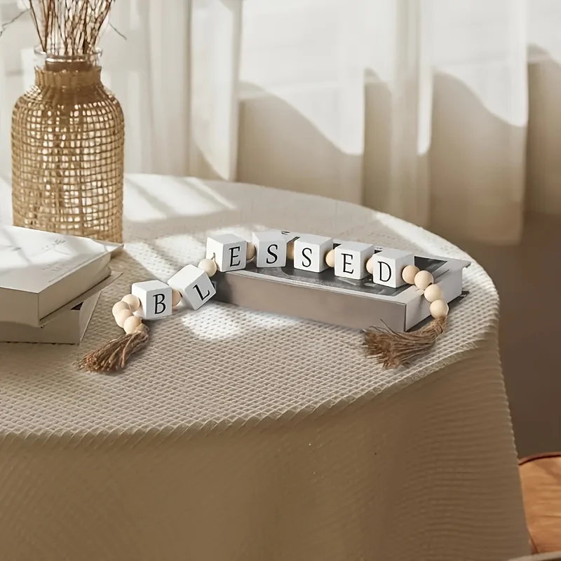 إكليل حروف خشبي ريفي مع شرابات - تصميم "المنزل" لديكور منزلي مريح، مثالي للأرفف أو الرفوف أو الجدران أو الدفء #5