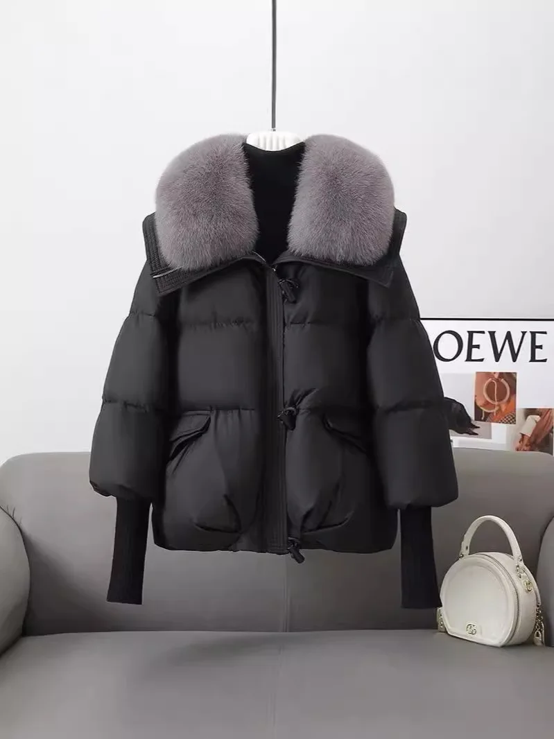 Winter Women\'s Padded Jacket Oversize Puffer Jacket With Large Fur Lapels Stylish New Cropped Thicken Warm Jacket