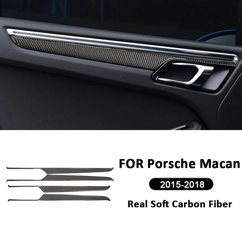 Dla Porsche Macan 2015-2018 Roadster z włókna węglowego wewnętrzna klamka do drzwi listwy wykończeniowe naklejka dekoracyjna do wnętrza akcesoria