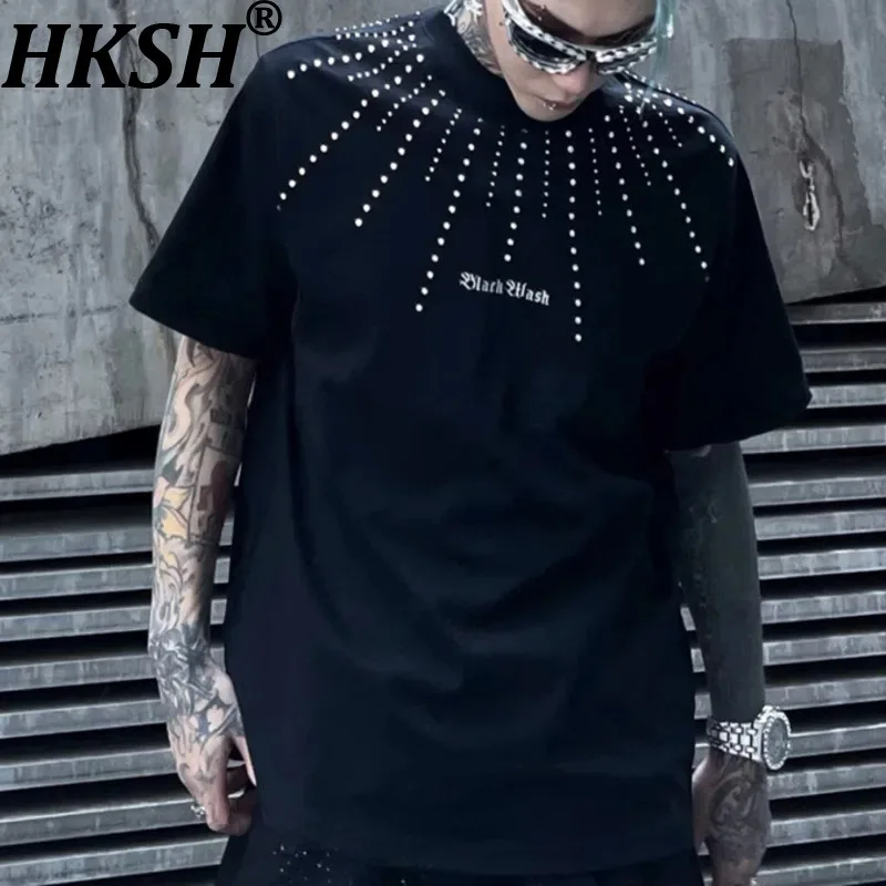 HKSH Summer New Men Tide Original Streetwear Dark Fashion Cotton Short Sleeve Chic T-shirt O-Neck Loose Tees Tops Ins Y2K HK5475
