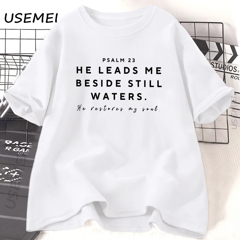 Camiseta cristã feminina estudo da bíblia deus camiseta jesus camiseta mãe cristã versículo da bíblia camiseta salmo 23 camiseta impressa algodão topo