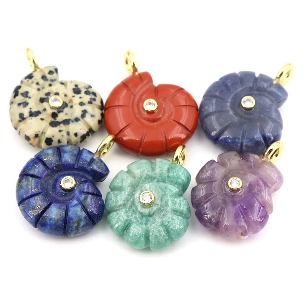 26mm Double-sided Screw Shape Charm Colorful Gem Crystal Labradorite Stone With Zircon Paved DIY Necklace Fine Pendant Bracelet