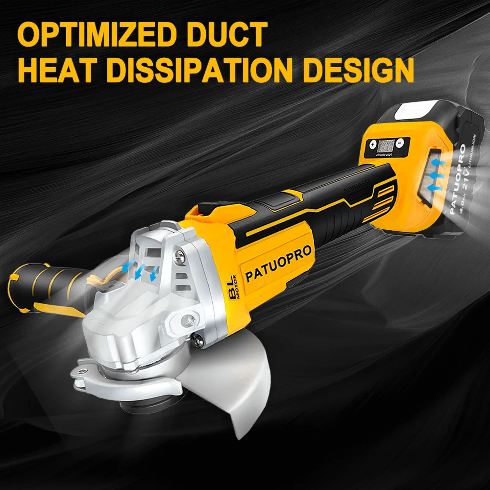PATUOPRO 125MM Brushless Electric Angle Grinder Adjustable Speed Cutting Machine Handheld Home Power Tool Fit Makita 18V Battery
