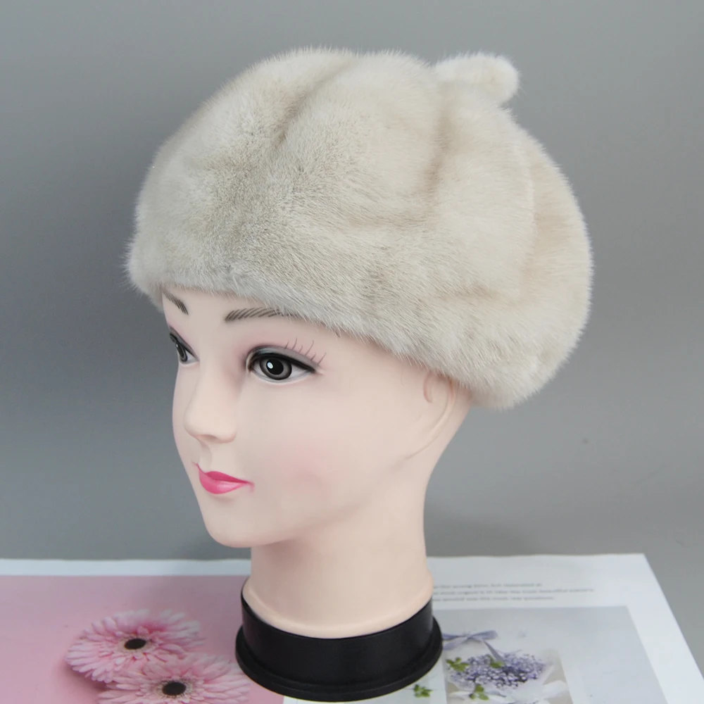 Brand Winter Women's New Full Mink Mink Soft Beret Pumpkin Hat Fur Bud Hat Korean Fashion Outdoor Warm Women's Hat