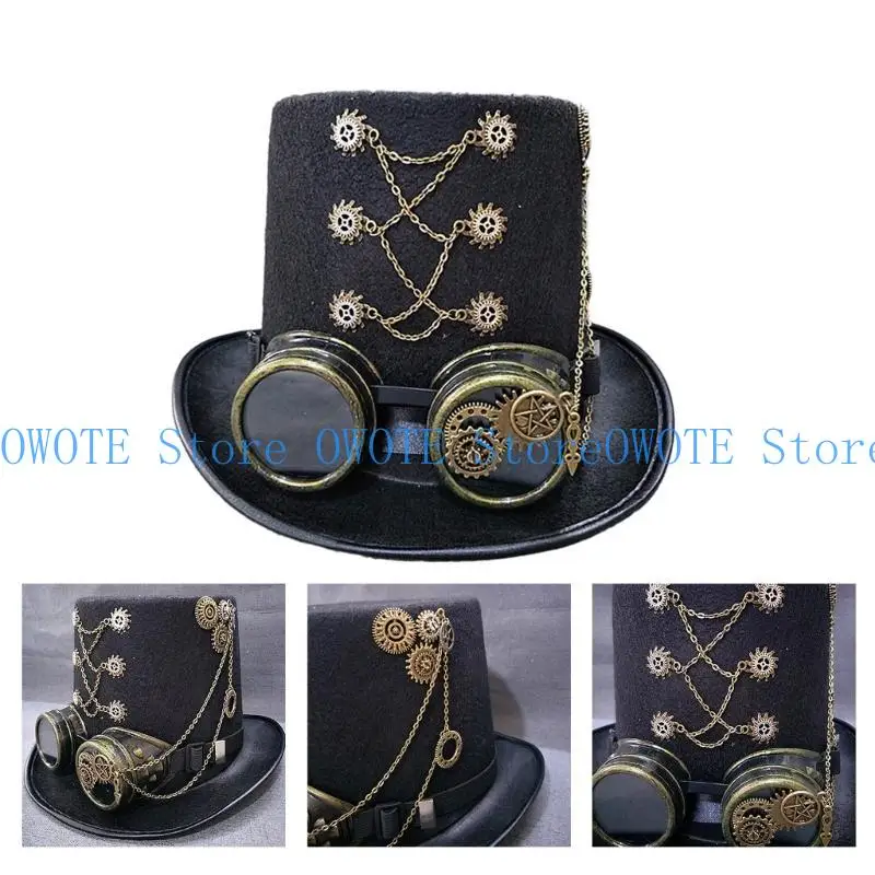 A52E Dames Steampunk tophoed met Goggles Halloween Hat Show Unisex Jazzs