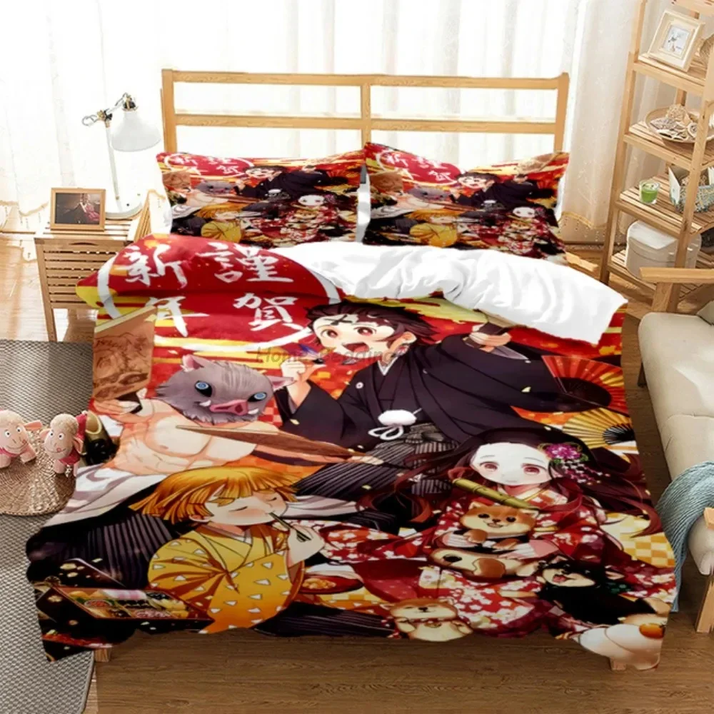 Hot Anime Demon Slayer Bedding Set Japanese Cartoon Bed Linen 200x220 Teens Girls Twin Single Queen King Full Duvet Cover Sets