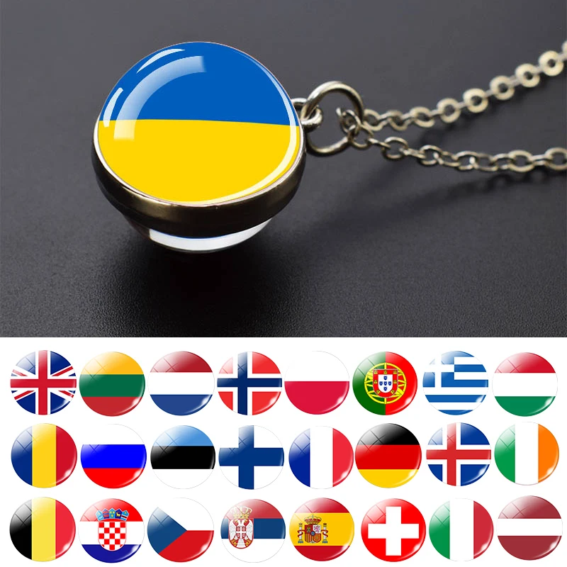 Europe Countries Flag Glass Ball Necklace Russia France Spain UK Italy Poland Ukraine Flag Pendant Necklace Travel Gift