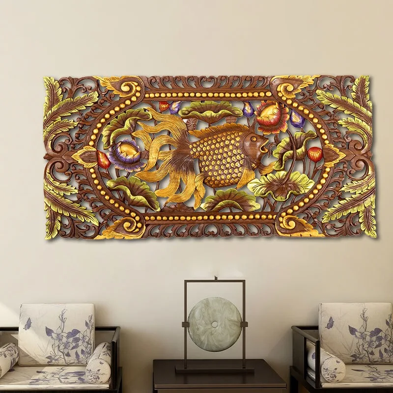 Wooden carved board wall decoration Solid wood wall hanging New Chinese retro decoration
