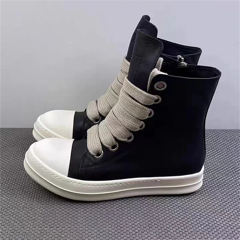 Women High-top Shoes Flat Platform Leather Men's Sneakers Luxury Designer Street Woman Canvas shoes Casual Lace Up Ankle Boots