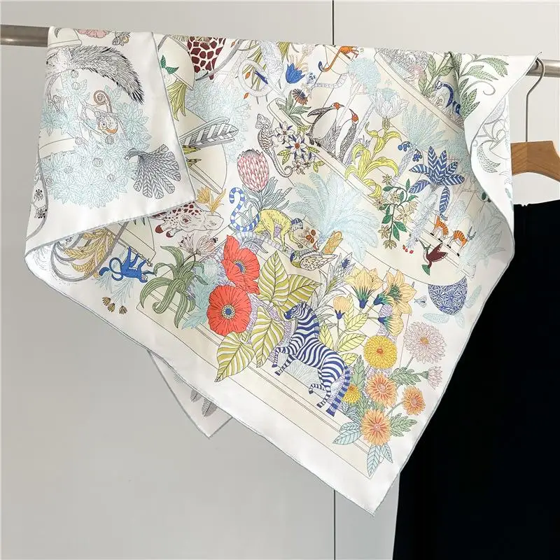 

Luxury Double -sided Print Silk Twill Scarves Brand Women Fashion Big Square Scarf