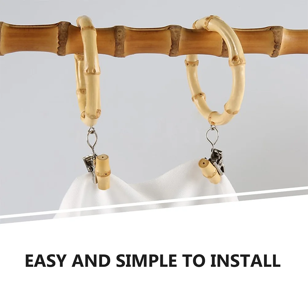

2Pcs Bamboo Drapery Rings with Clips Anti Slip Shower Curtain Hangers Easy to Use and Install Long Lasting