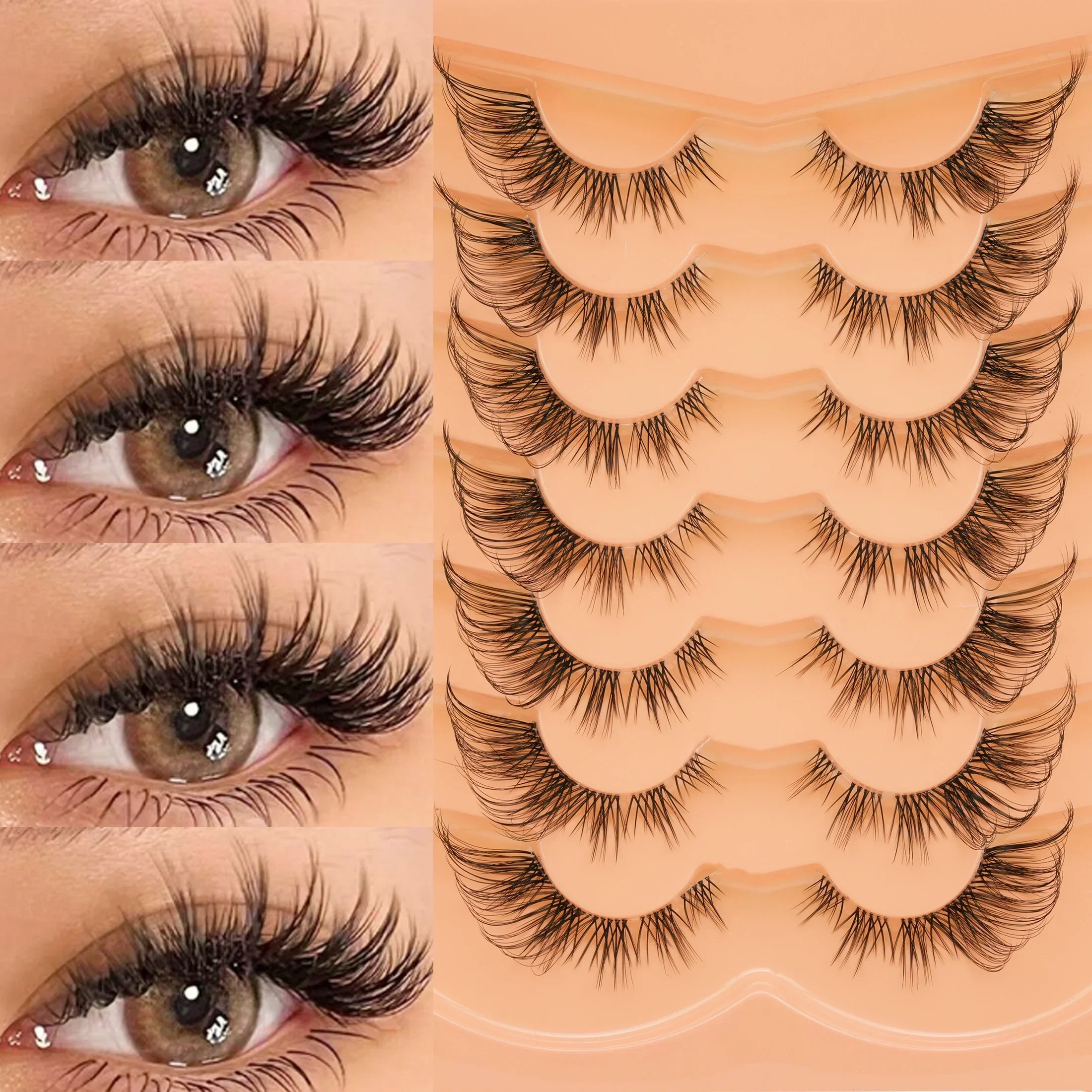 7 Pairs Cat Eye Faux Mink False Eyelashes Fluffy Wispy 3D Curly Strip Lashes Reusable Fake Eyelashes For Daily Party Makeup