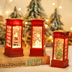 Christmas Red Vintage Luminous Phone Booth Lantern Christmas Tree Snowman Santa Claus Figurine in Telephone Booth decoration