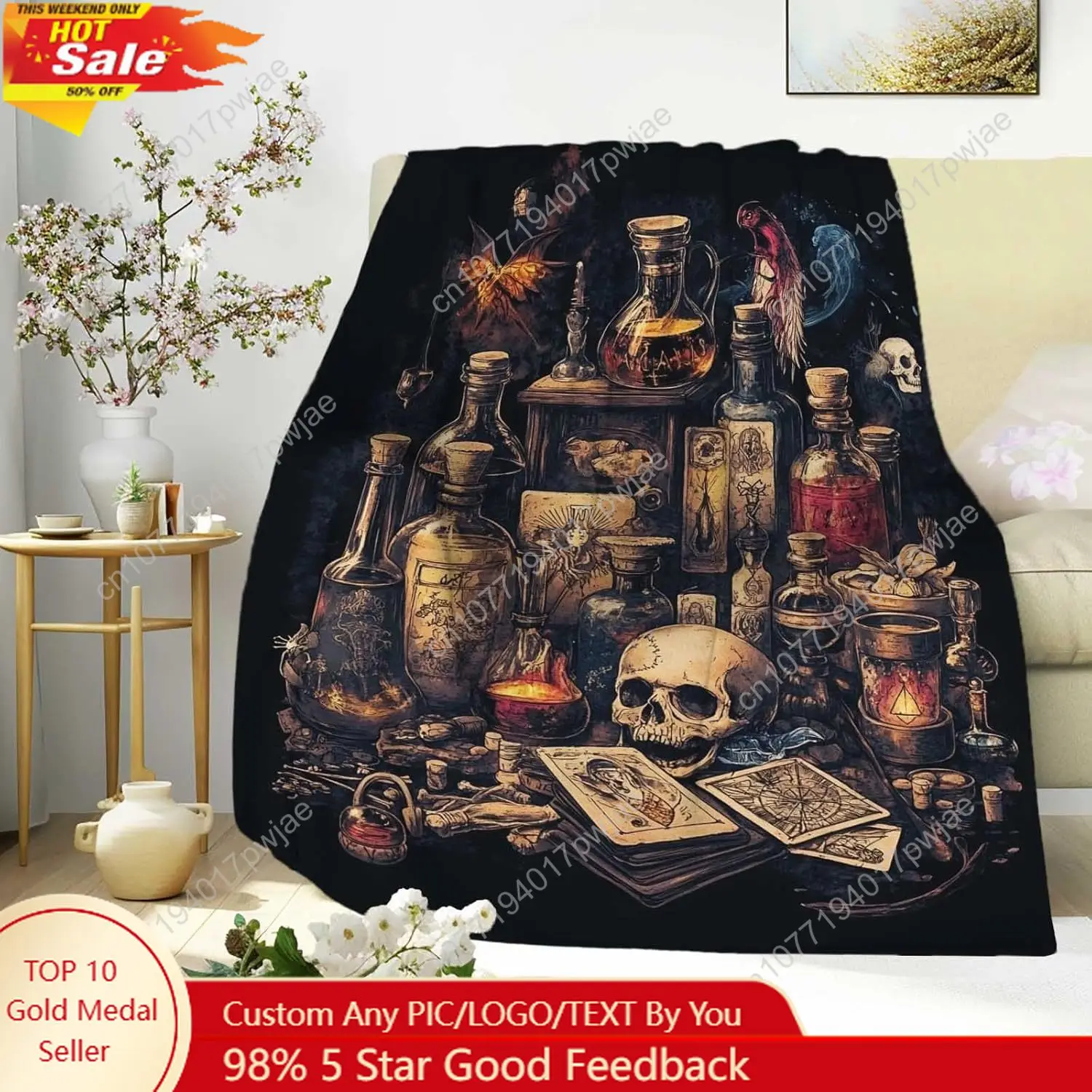 Apothecary Throw Blanket Gothic Vintage Potion Bottles Alchemy Design Blanket for Halloween Witches Men Women Custom blankets