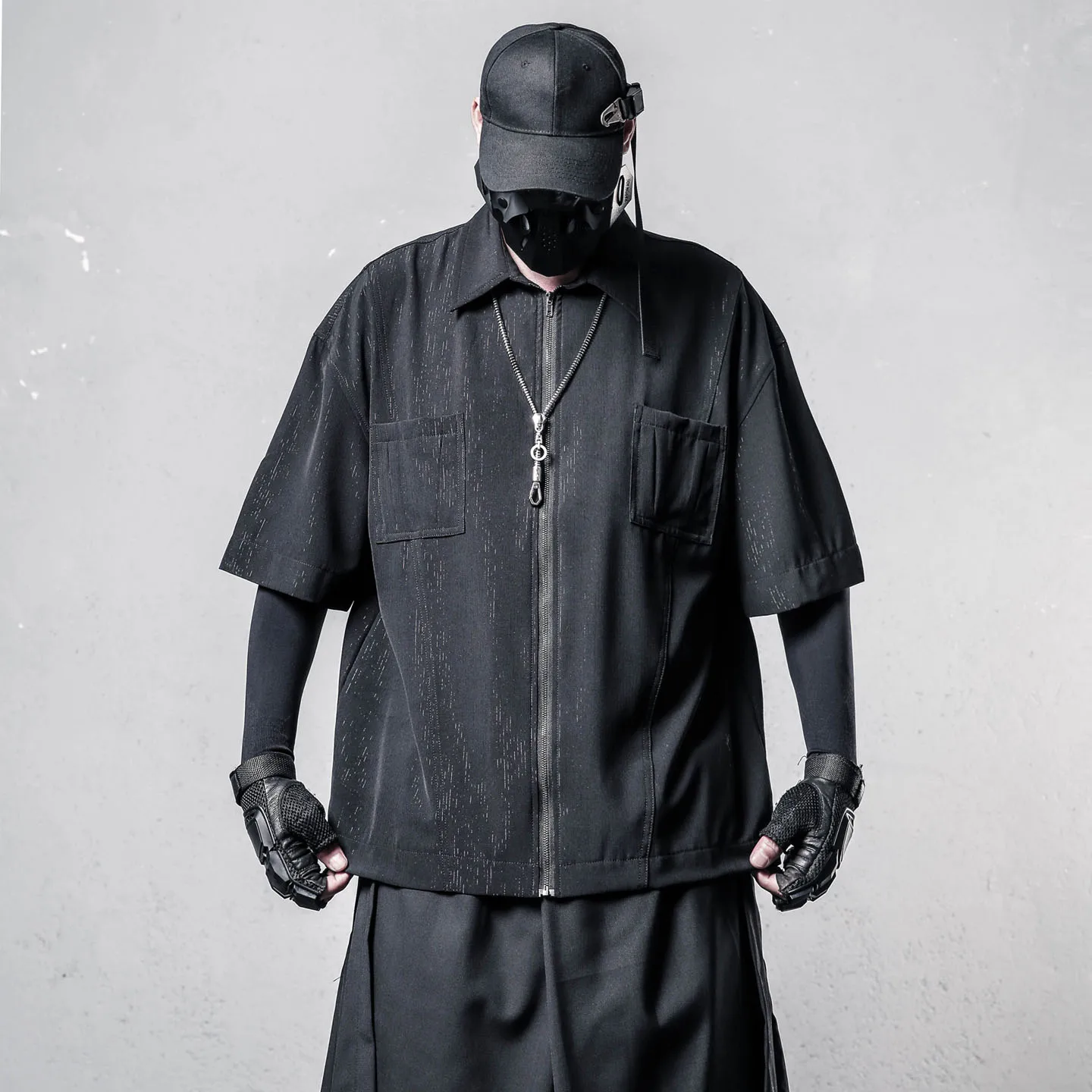 Dark High-Grade Texture Zipper Cleanfit Shirt Men's Short-Sleeved Summer Designer Design Loose Anti-Wrinkle Shirt
