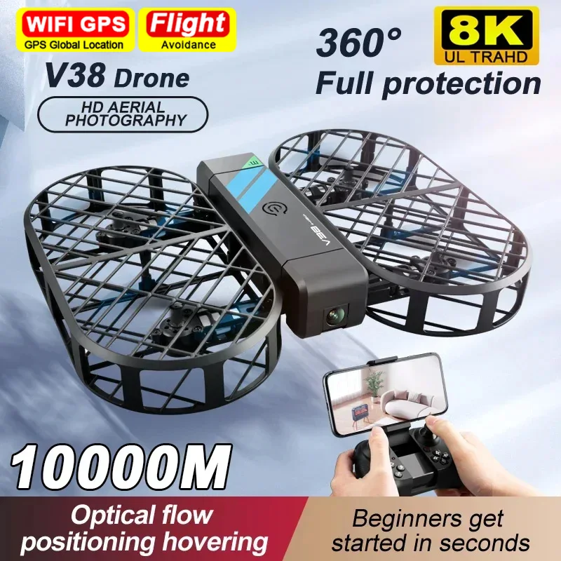 New V38 Mini Drone 8K Profesional WIFI FPV Camera HD 6K Pocket Remote Control Helicopter Foldable Quadcopter Toys Gift for Kids