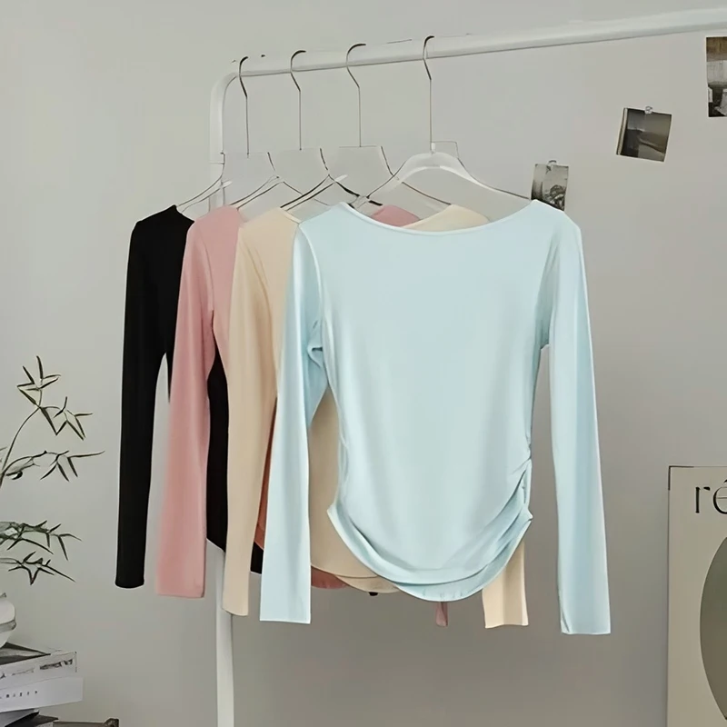 Women's Slim Fit V-Neck Long Sleeve Yoga Sports T-Shirt High-End Fitness Top for Autumn Winter Exercise Running Gym