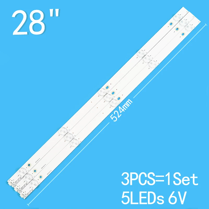 

New 3PCS/lot 524mm 5LEDs For 28" LCD TV TCL H28V9900 H28VPP00 4C-LB280T-YH2 4C-LB280T-YH1 3 T0T-28B2550-3030C-5S1P 006-P2K2071A