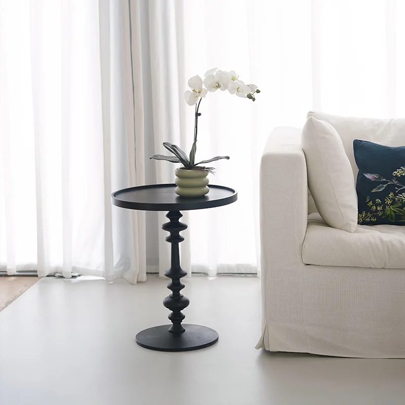 Wuli Sofa Retro Nordic Meja Samping Kolom Romawi Desain Sederhana Kayu Solid Ruang Tamu Meja Kopi Santai Meja Kopi Bundar