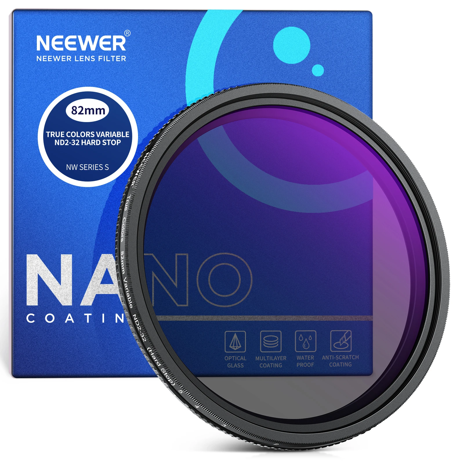 

NEEWER 58mm-82mm True Colors Hard Stop Variable ND Filter ND2-32 Limited Neutral Density Filter Multi Coated HD Optical Glass