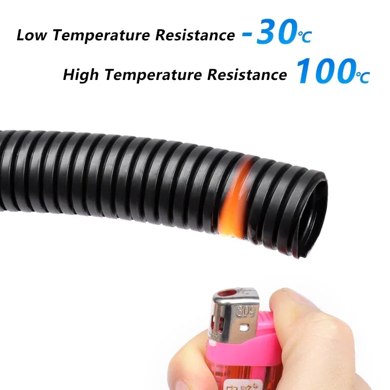 PP Corrugated Pipe 7.5mm ~ 34.5mm Car Cable Heat Resistant Insulation Tube Harness Motor Electrical Wire Protective Sleeve