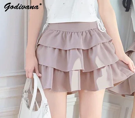 Japanse stijl nieuwe lente zomer dames zoete taart rok effen kleur dames hoge taille slanke elegante korte culotte minirokken