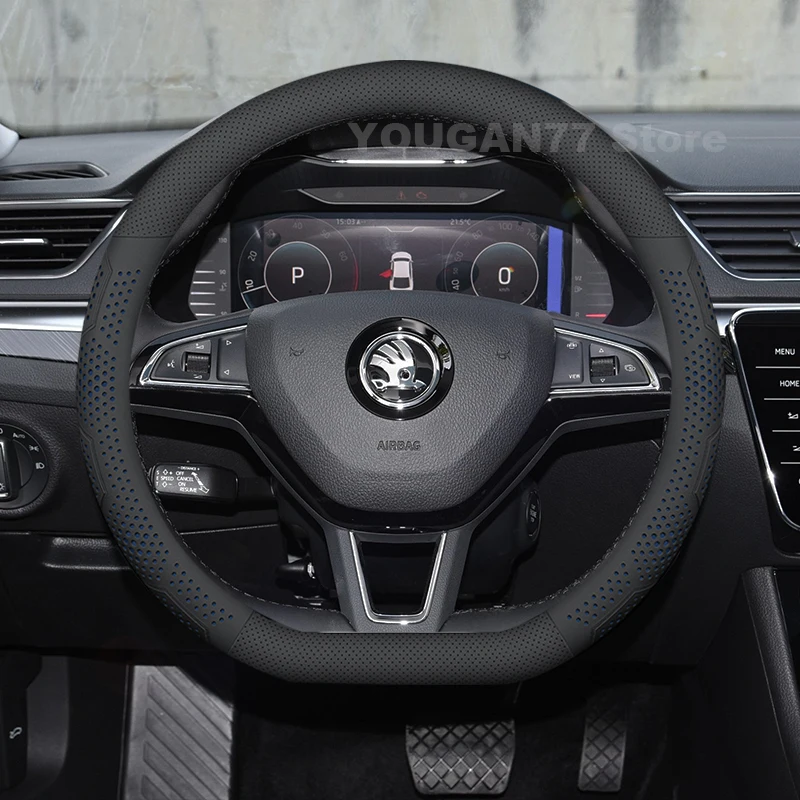 

Leather Car Steering Wheel Cover For Skoda Superb 3 B8 2016-2025 Covers For Covers Auto interior Skoda Superb 2025 Accessories