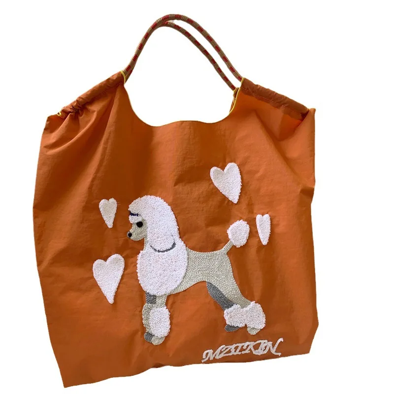 New Nylon Tote Bag barboncino Shopping Bag Cute Anime ricamato spalla donna Eco Friendly grande capacità borsa regalo per ragazze