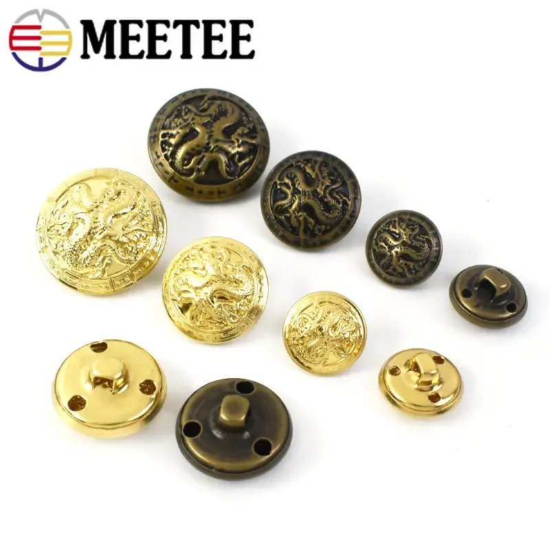 50Pcs Meetee Antiqued Bronze Gold Metal Buttons Dragon for Suits Shirt Coat Jacket Shank Buckle Sewing Clothes Accessories B3-17