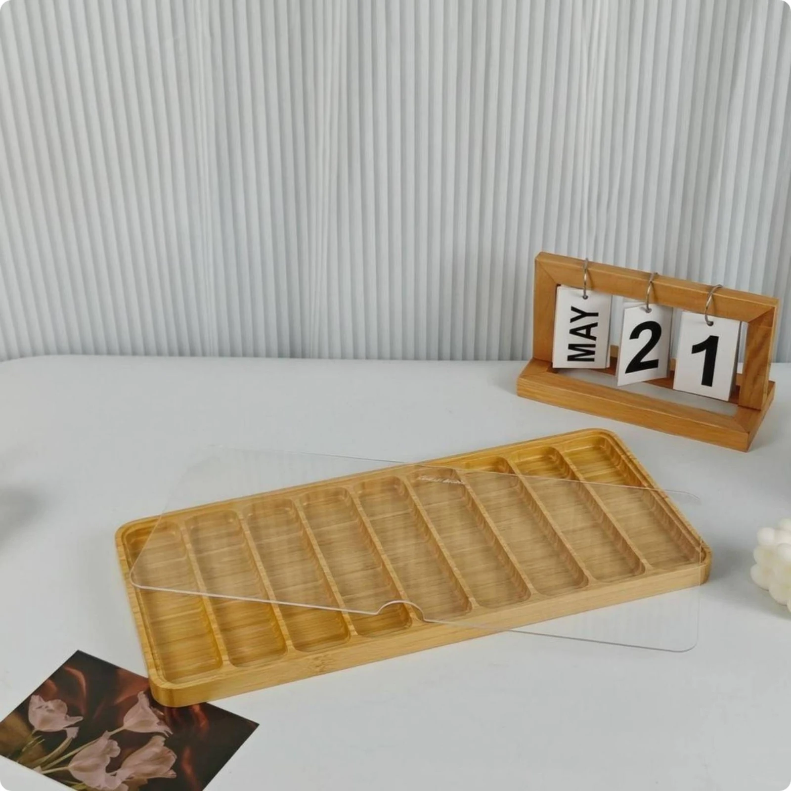 Watch Strap Storage Box Bamboo Wood Watch Strap Organizer Clear Cover Divided Compartments