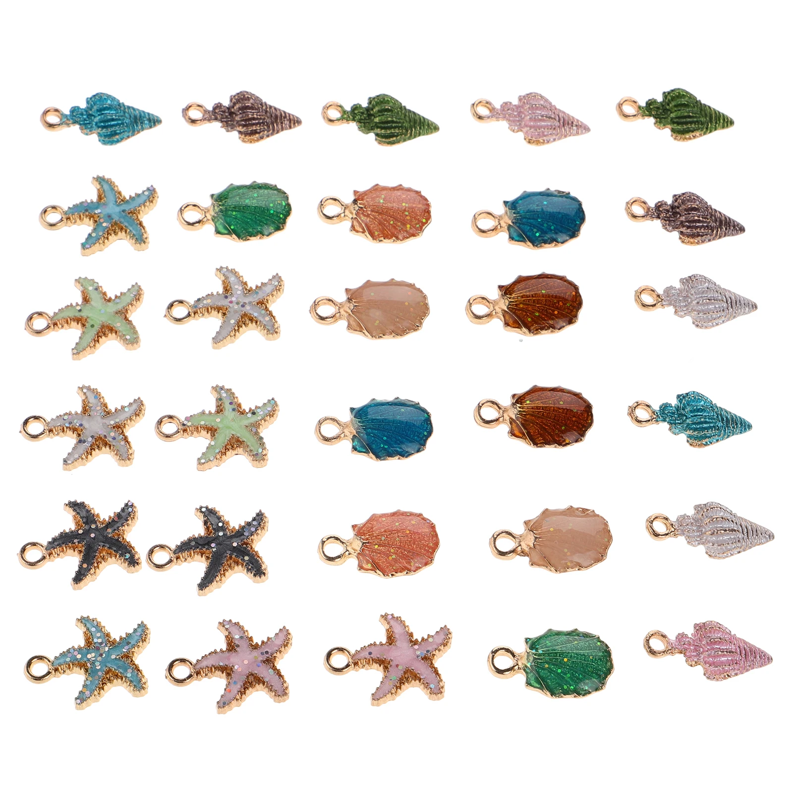 

30 Pcs Alloy Pendant DIY Jewelry Making Supplies Gold Plated Necklace Pearlescent Ocean Charms Scrapbook Accessories