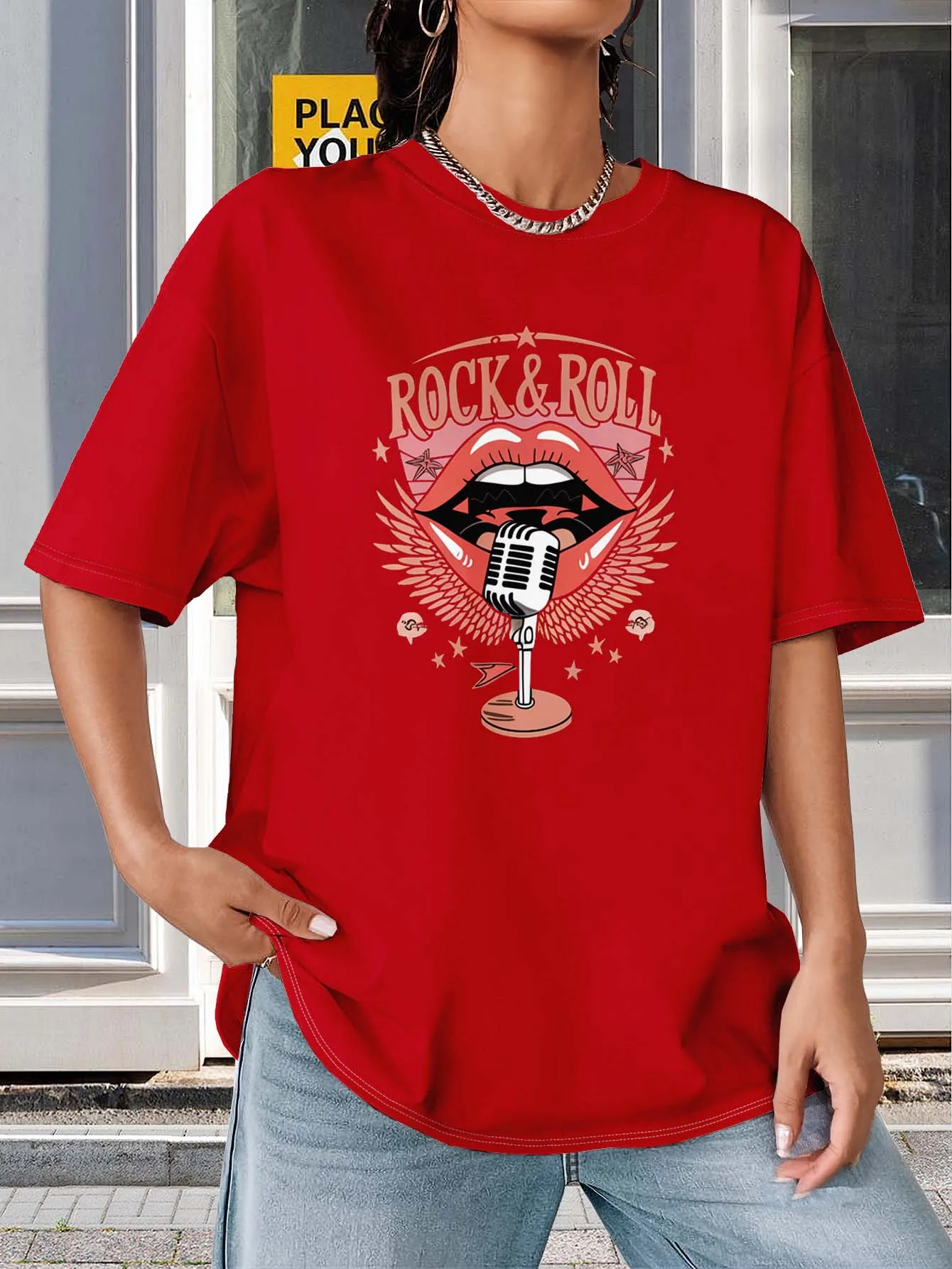 Pièce de déclaration élégante et à la mode sur le thème de la musique rétro, inspirée du Rock And Roll, grande taille, pour les groupeurs de tendances