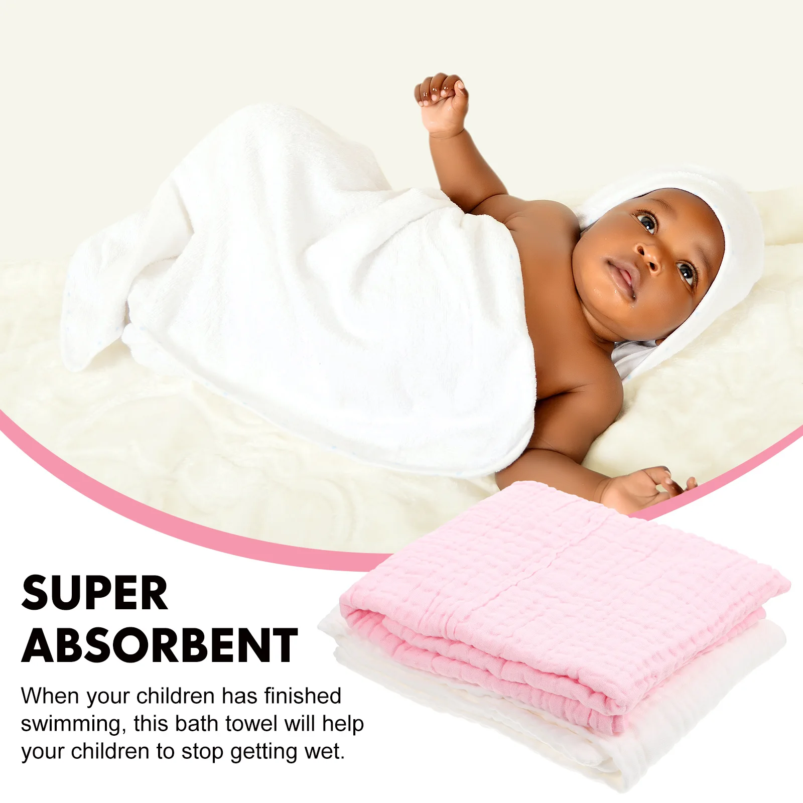 

2 Pcs Baby Bath Towels Set Cotton Hooded Infant Towels Pink Absorbent Newborn Bathing Blanket Child Swim Dry