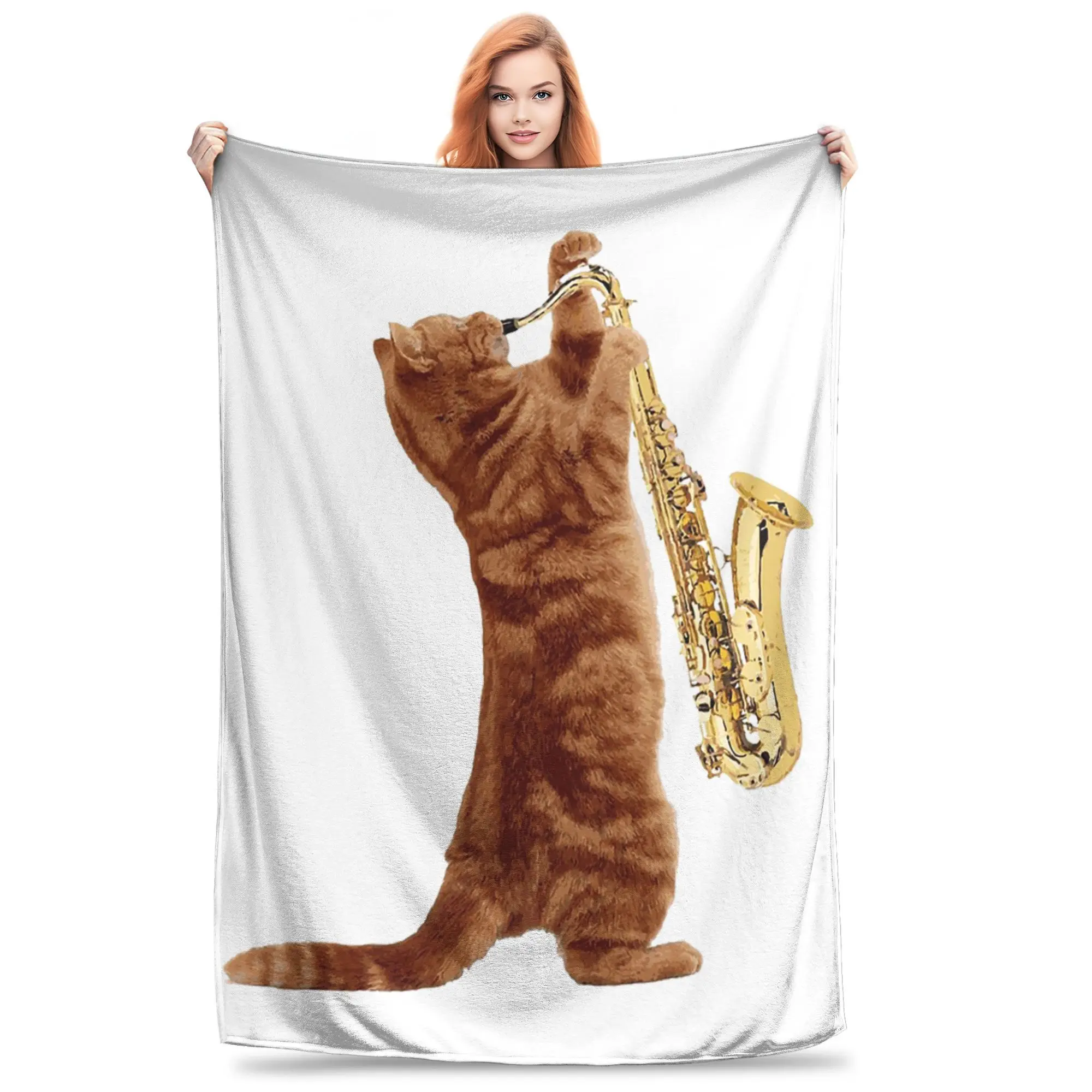 Saxophone Player Music Art Girls Y2k Graphic Blankets Soft Warm Flannel Throw Blanket Cover for Bed Living room Picnic Travel