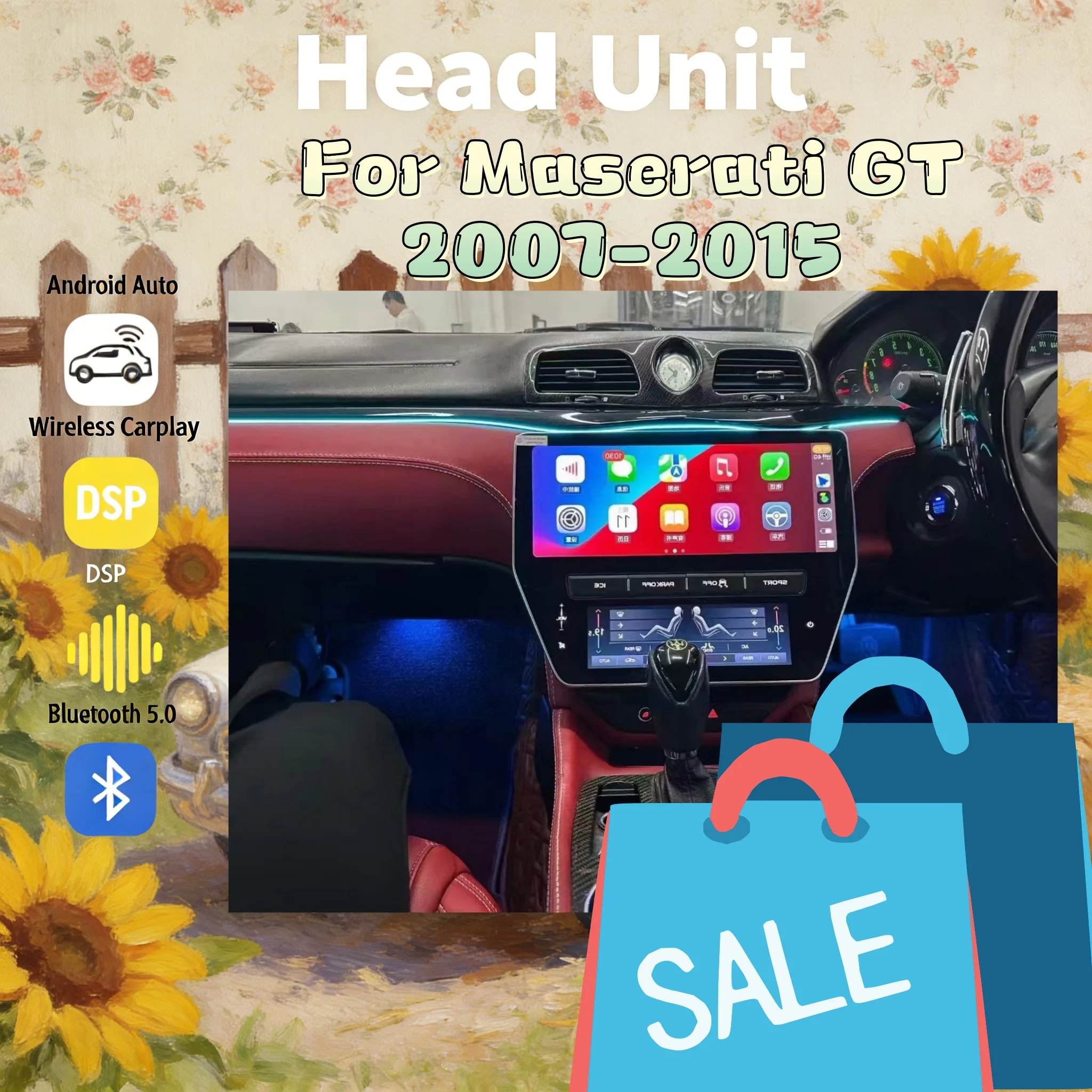 

22-дюймовый автомобильный радиоприемник на Android 13.0 для Maserati GranTurismo GT GC 2007-2015, мультимедийный проигрыватель с CarPlay, GPS, сенсорным экраном, 4G и Bluetooth.