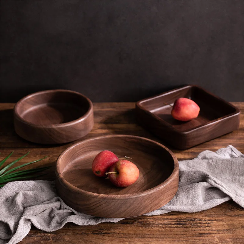 

Liduan Solid Wood Hollowed - Out Black Walnut Round Bowl - Shaped Dried Fruit & Snack Plate