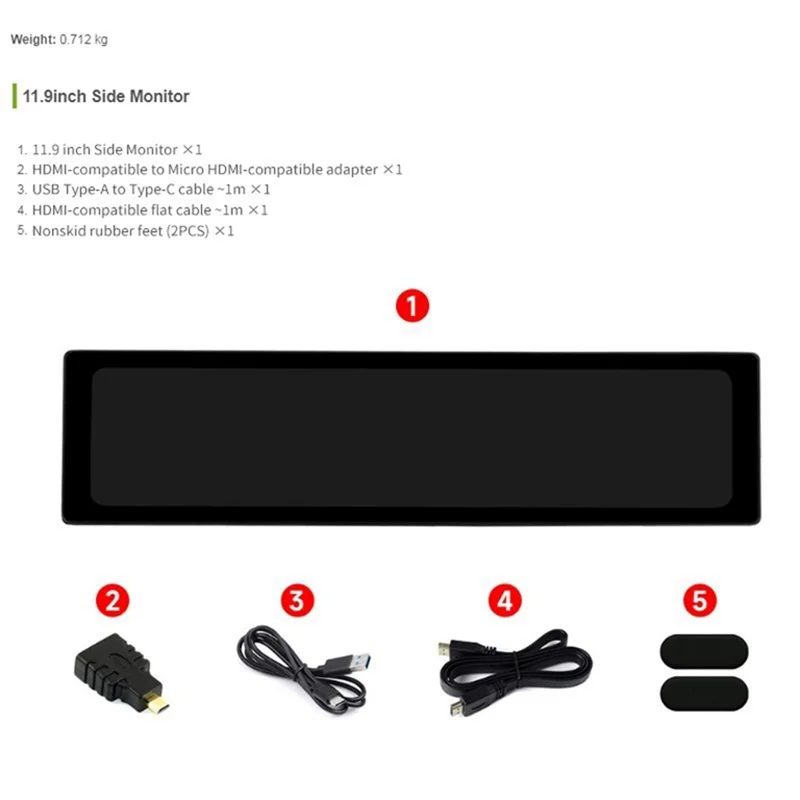 11.9Inch IPS Capacitor Screen HD Display 320X1480 Hi-Fi Speaker Computer Auxiliary Screen For Raspberry Pi, No Touch Durable