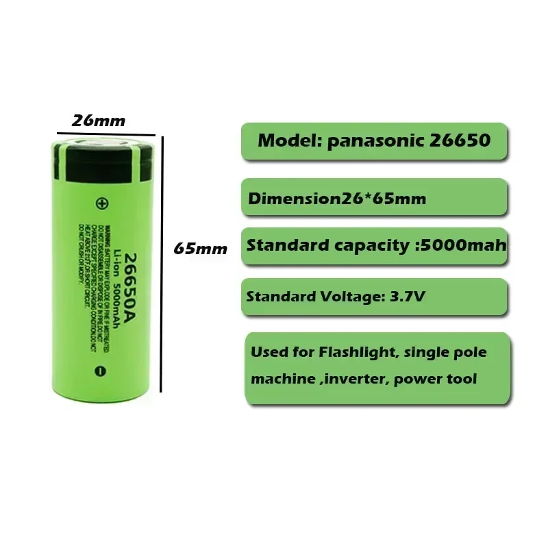 Original High Quality 26650 Battery 5000mAh 3.7V 50A Lithium Ion Rechargeable Battery for 26650A LED Flashlight+Charger