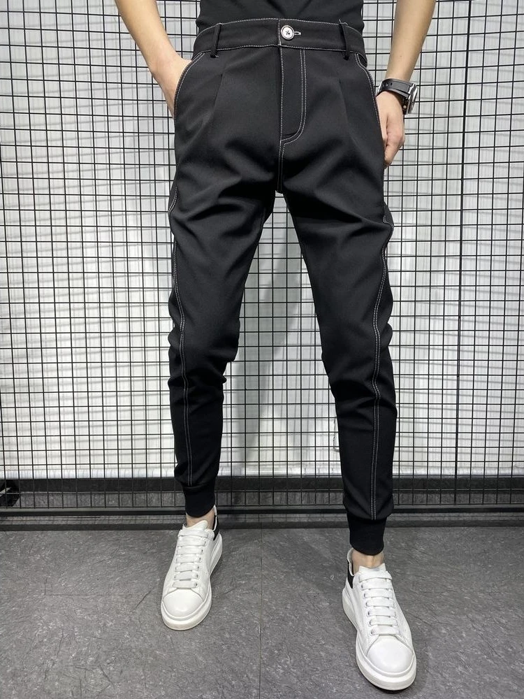 Black Harlan Draped Man Suits Pants Fluid 9 Cropped Fabric Designer Clothes Classic Trousers For Men Clothing Premium Up