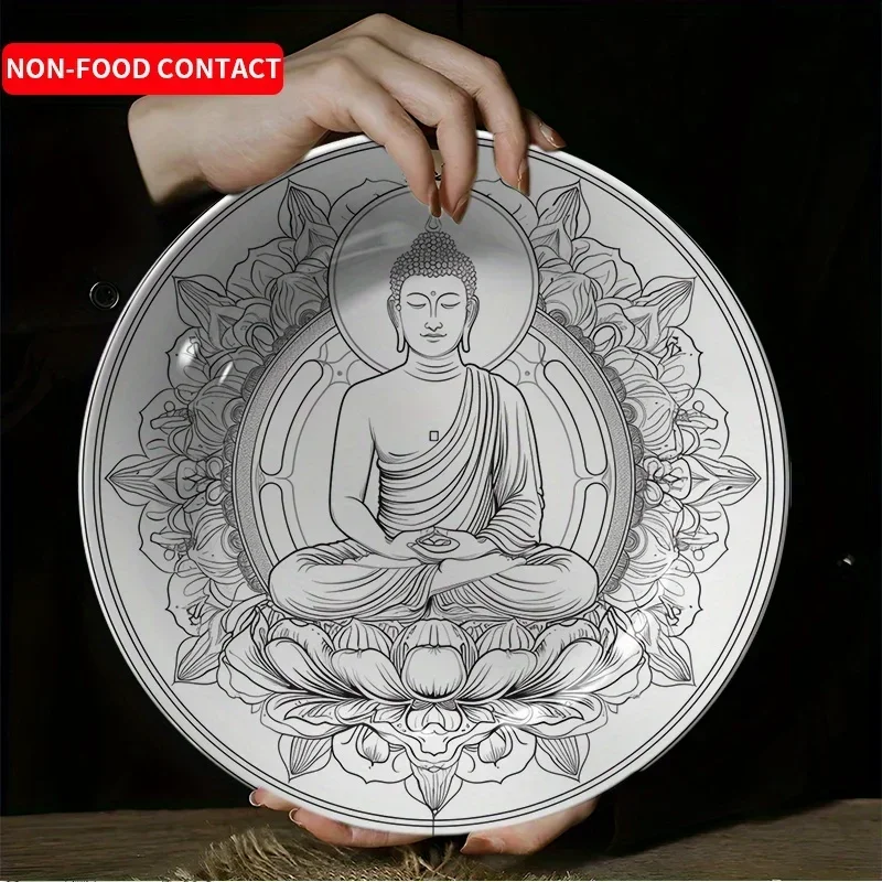 1pc Elegant Ceramic Zen for Lotus Meditation Buddha Plate - Ornate Round Non-Food Contact Suitable for Home, Living Room, Study