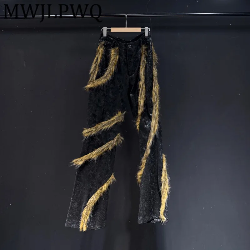 

MWJLPWQ меховые сращенные низы, дизайн, новинка 2025, мужские свободные повседневные широкие брюки с прочной строчкой, осенняя мода 12702