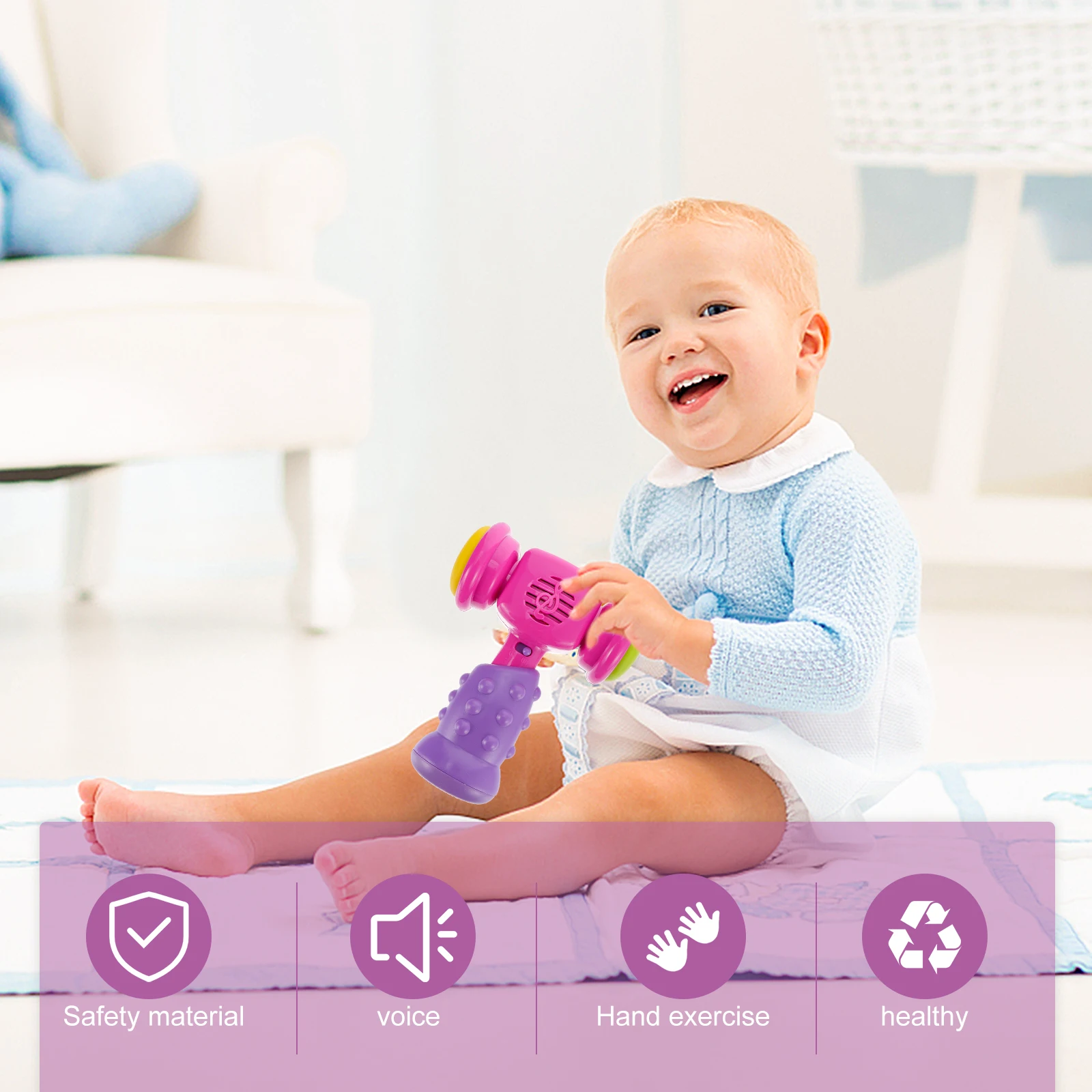 

1pc Music Educational Musical Hammer For Toddler Funny Lights Music Hammer Hand Training Rubber Head Cushioning Effect