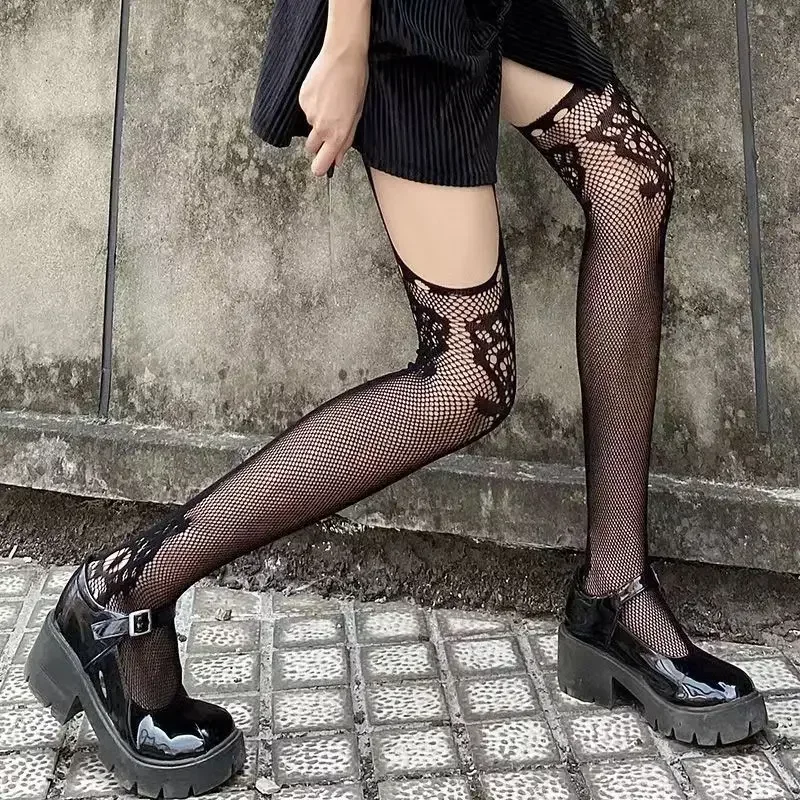 Gothic Dark Girl Long Sexy Fishnet Stockings Women Classical Design Harajuku Emo Mesh Tights Lingerie Thigh High Garters Hosiery