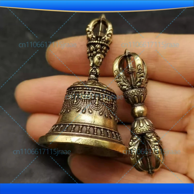 Nepalese Handmade Five-Strand Vajra Bell and Vajra Pestle Large Brass Gong and Bell Tibetan Esoteric Ritual Instrument