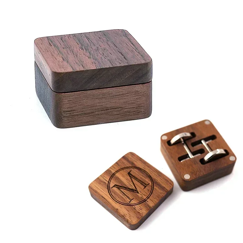 Personalized Magnetic Wooden Cufflinks Box Gift  for Men’s Fashion Solid Wood Wedding Anniversary