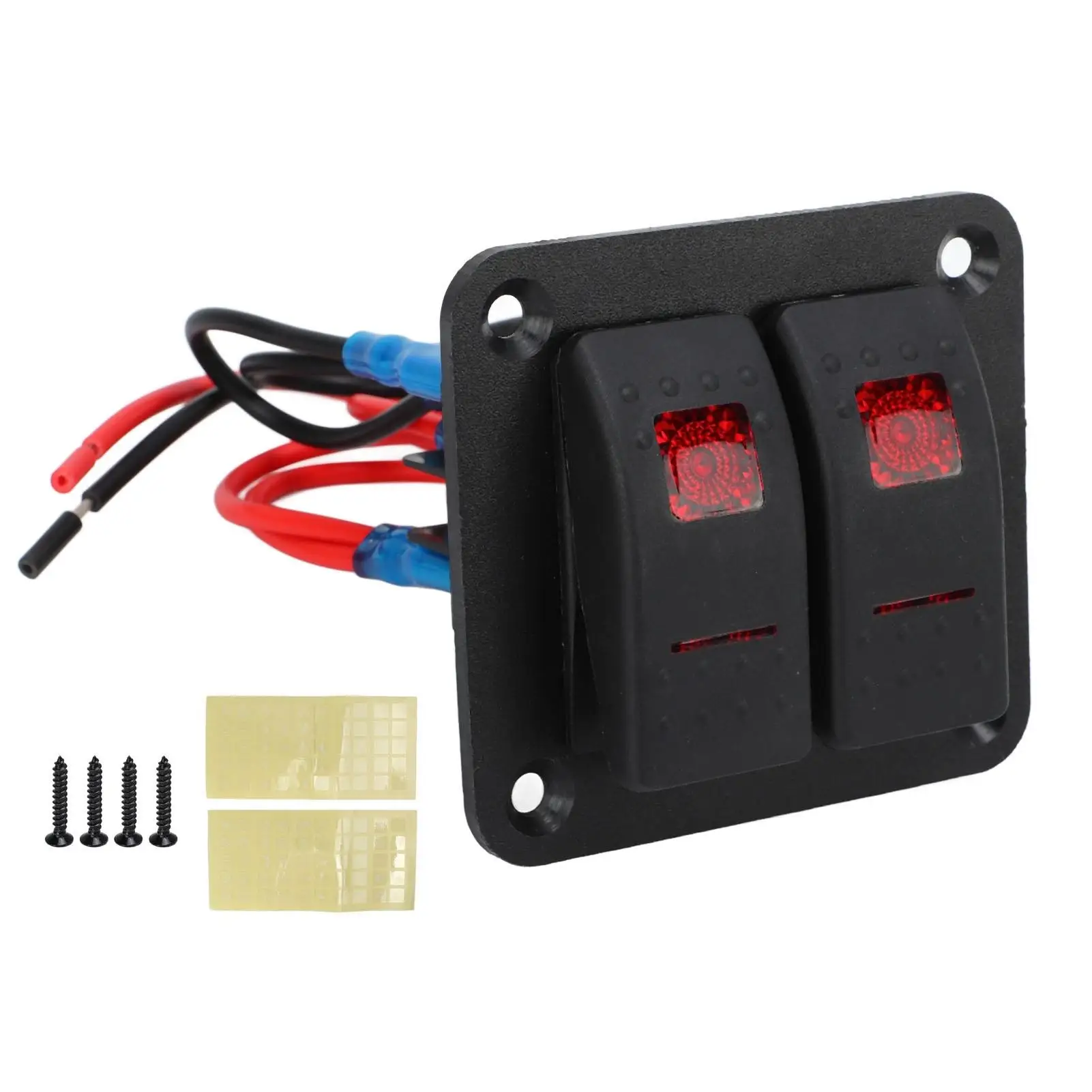 

On Off Rocker Switch Panel 2 Gang Rocker Switch Panel Wide Circuit Control Red LED 20A 10A Waterproof 12V 24V for marine Boats