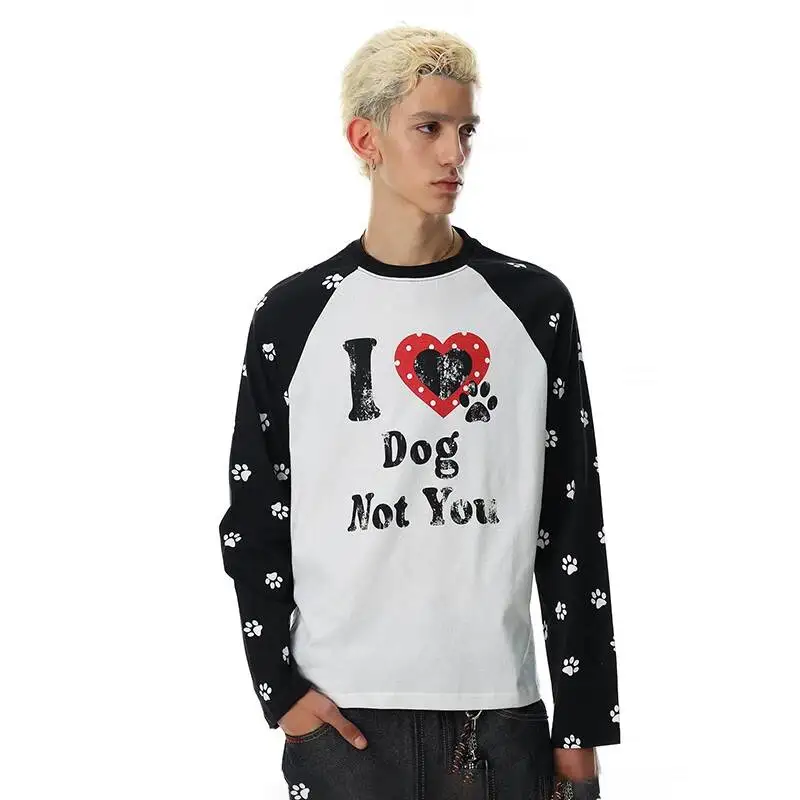 LUZHEN 2026 Summer New Color Contrast Long Sleeve T-shirts Men's Handsome Letter Printed Round Neck Casual Tops Clothes JY7888