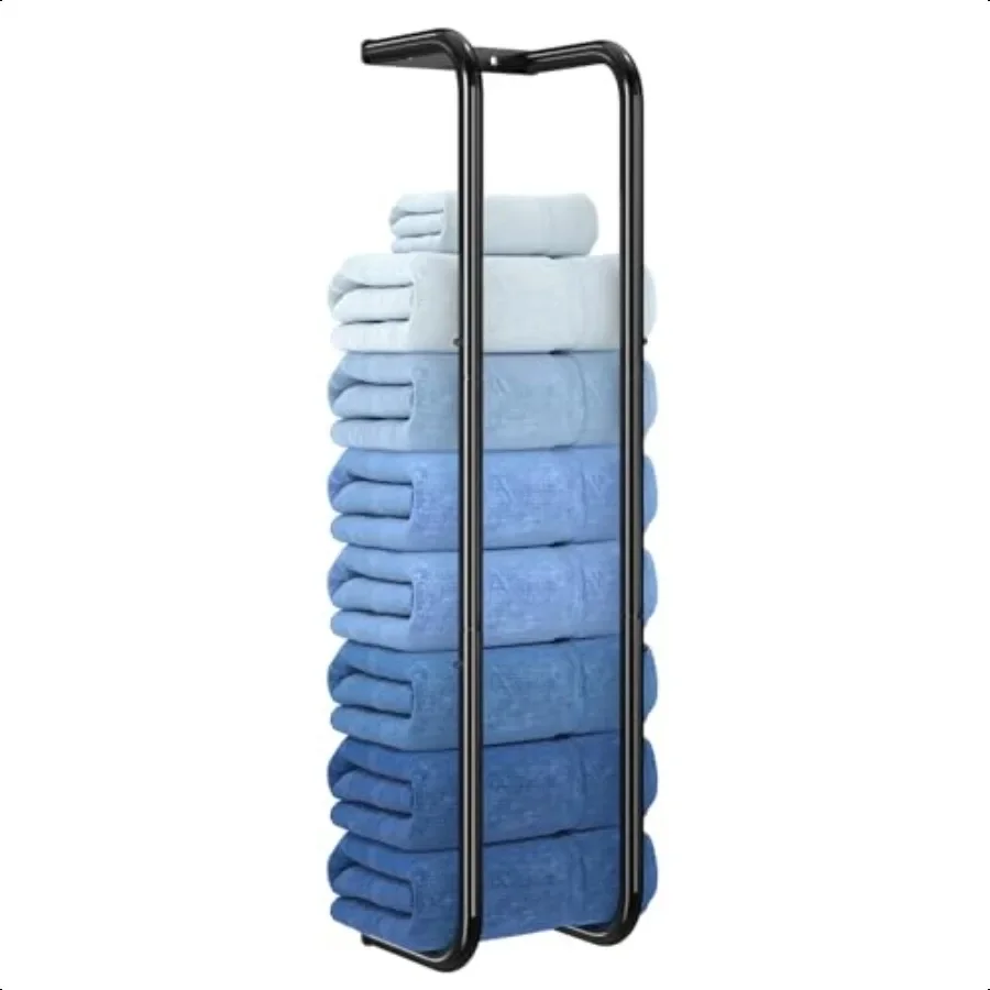 

Towel Rack Wall Mounted Towel Holder for 9 Large Towels Bathroom Organizer Black