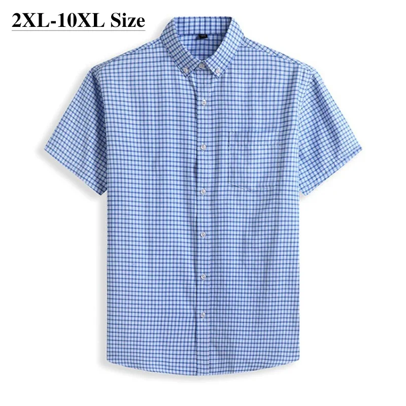 

Size Large 5XL 6XL 7XL 8XL 10XL Men's Small Plaid Short Sleeve Shirt Classic Business Casual Summer Male